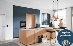 Einbauküche Sunta/Esilia, koralle/fjordblau, inkl. Siemens Elektrogeräte