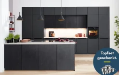 Einbauküche Torna/Stadum, schwarz, inkl. AEG Elektrogeräte