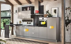 Einbauküche Uno, perlgrau matt, inkl. Siemens Elektrogeräte