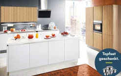 Einbauküche Uno/Toronto, weiß/Alteiche natur Nachbildung, inkl. Siemens Elektrogeräte