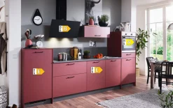 Einbauküche Wida, kaminrot, inkl. Elektrogeräte