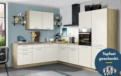 Einbauküche Wida, magnolia/Bergeiche Nachbildung, inkl. Elektrogeräte