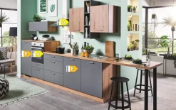 Einbauküche Wida/Plamos, anthrazit/Wildeiche Nachbildung, inkl. Elektrogeräte