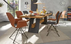Essgruppe Nevio, Eiche natur massiv geölt, saddle brown/middengrijs