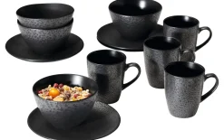 Frühstücksservice Kitwe, Keramik, schwarz, 12 teilig