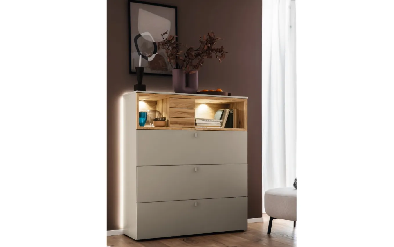 Highboard Andiamo, steingrau/Eiche rustico