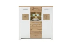 Highboard Matera, weiß/Altholz-Nachbildung, inkl. LED-Beleuchtung