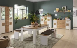 Highboard Matera, weiß/Altholz-Nachbildung, inkl. LED-Beleuchtung
