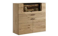 Highboard Runa, Kerneiche Natur massiv gebürstet, Absetzung Rinde