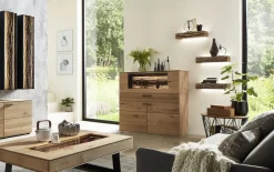 Highboard Runa, Kerneiche Natur massiv gebürstet, Absetzung Rinde