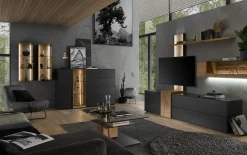 Highboard Trevio, anthrazit/Kerneiche massiv