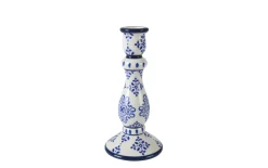 Kerzenhalter, blau/weiß, 20 cm