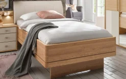 Komfortbett mit Polsterkopfteil Kiruna, Eiche, Absetzungen champagner, 100 x 200 cm