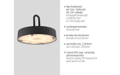 LED-Akkupendelleuchte Akuba, schwarz, 25 cm, inkl. Memoryfunktion