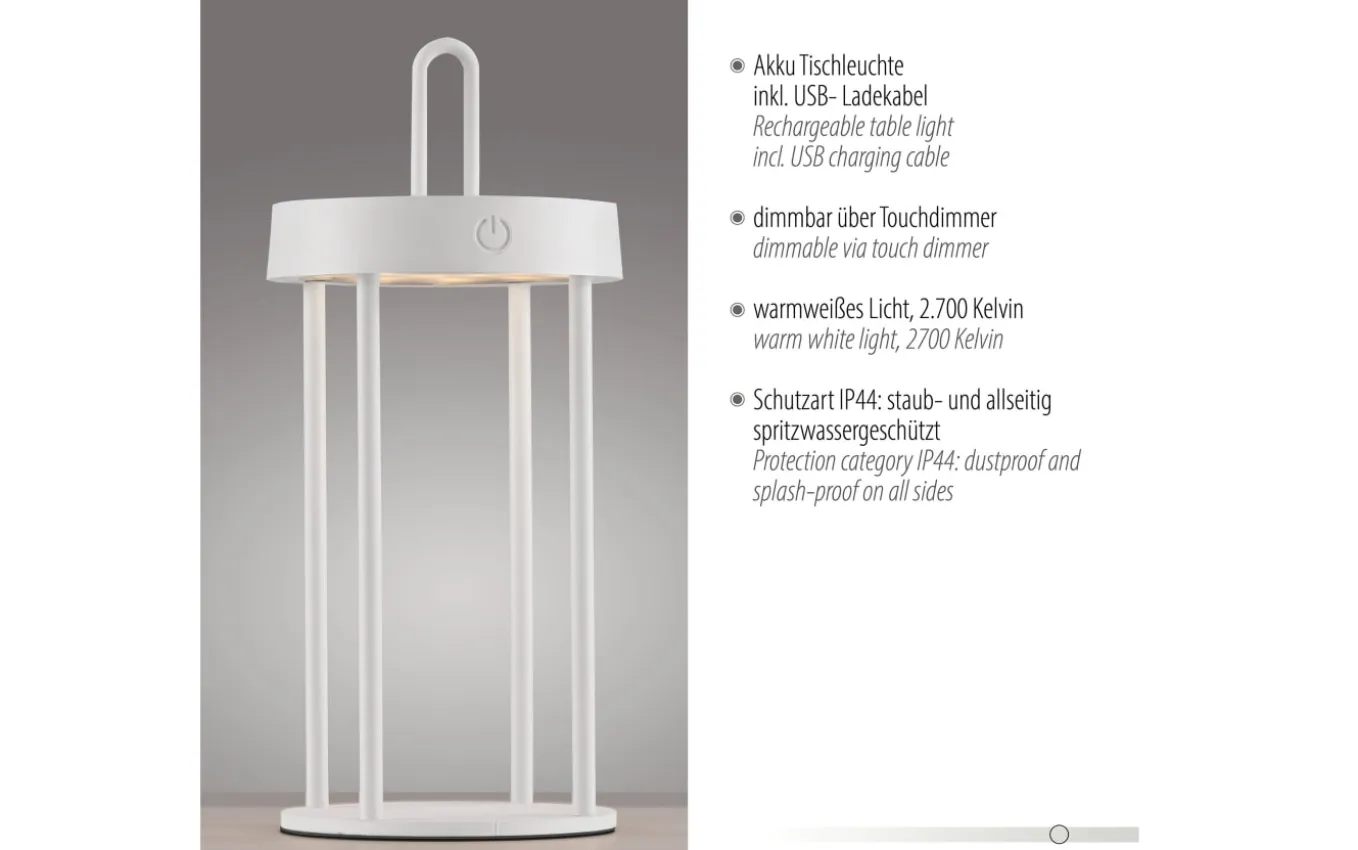 LED-Akkutischleuchte Anselm, weiß, 28,4 cm, inkl. Memoryfunktion