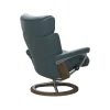 Leder Ruhesessel Magi, Paloma Teal blue, Gestell Signatur, Skomked Oak, chrom