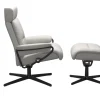 Leder Ruhesessel Tokyo mit Hocker, grau/schwarz