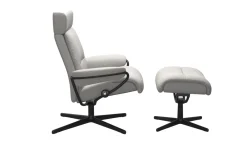 Leder Ruhesessel Tokyo mit Hocker, grau/schwarz