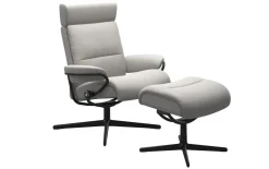 Leder Ruhesessel Tokyo mit Hocker, grau/schwarz