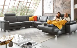 Leder Wohnlandschaft Maestra, schwarz
