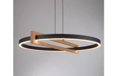 LED-Pendelleuchte Mondo Famera, holz/schwarz, 1-flammig, inkl. CCT und Fernbedienung