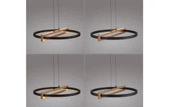 LED-Pendelleuchte Mondo Famera, holz/schwarz, 1-flammig, inkl. CCT und Fernbedienung