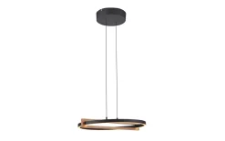 LED-Pendelleuchte Mondo Famera, holz/schwarz, 1-flammig, inkl. CCT und Fernbedienung