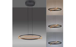 LED-Pendelleuchte Mondo Famera, holz/schwarz, 1-flammig, inkl. CCT und Fernbedienung