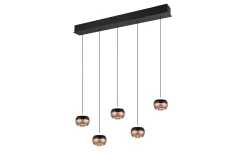 LED-Pendelleuchte Orbit, schwarz/coffee, 5-flammig, 100 cm, inkl. Dimmfunktion
