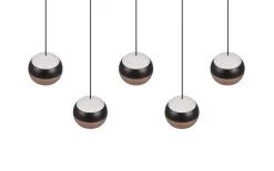 LED-Pendelleuchte Orbit, schwarz/coffee, 5-flammig, 100 cm, inkl. Dimmfunktion