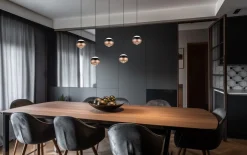 LED-Pendelleuchte Orbit, schwarz/coffee, 5-flammig, 100 cm, inkl. Dimmfunktion