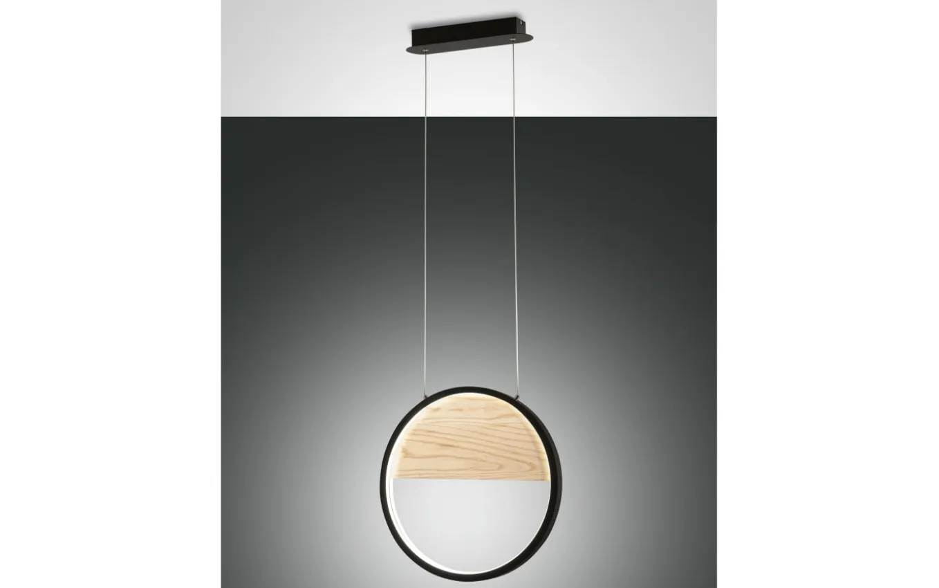 LED-Pendelleuchte Pierre, schwarz/holz, 40 cm