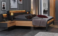 Liegenbett Joline, Lack graphit/Wildeiche massiv, 180 x 200 cm