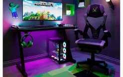 Minecraft Gaming Tisch, schwarz, 120 x 74 cm, inkl. Getränkehalterung