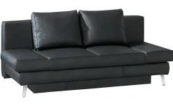 Querschläfer Lavinia, schwarzes Leder, Liegefläche 143 x 194 cm, mit Bettkasten