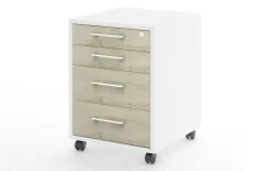 Rollcontainer Vary, weiß/Birke-Nachbildung