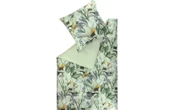 Satin Bettwäsche, grün floral, 135 x 200 cm