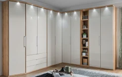 Schranksystem Clivo, Eiche Bianco Nachbildung/Glas champagner