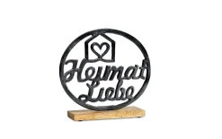 Schriftzug Heimat Liebe aus Mangoholz und Aluminium in schwarz