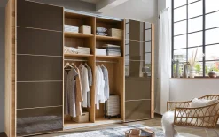 Schwebetürenschrank Cardiff, Eiche Bianco, teilmassiv/braun