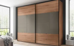 Schwebetürenschrank Florina, Moccafarbig/Trentino Eiche-Nachbildung