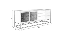 Sideboard Guuji, schwarz, Rattan, 156 cm