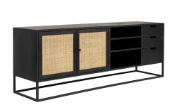 Sideboard Guuji, schwarz, Rattan, 156 cm