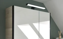 Spiegelschrank 2-türig, Polar Pinie Nachbildung, Absetzung in schwarz