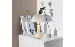 Tischleuchte Janie, sandfarbig/Travertine-Nachbildung