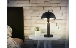 Tischleuchte Janie, schwarz/Travertine-Nachbildung