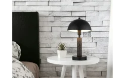 Tischleuchte Janie, schwarz/Travertine-Nachbildung