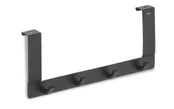 Türgarderobe mit 4 Haken, Metall pulverbeschichtet schwarz matt