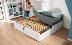Universalliege Flynn, kreideweiß, ausziehbar zum Doppelbett, 200 x 198 cm