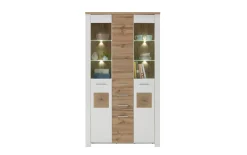 Vitrine Matera, weiß/Altholz-Nachbildung, inkl. LED-Beleuchtung